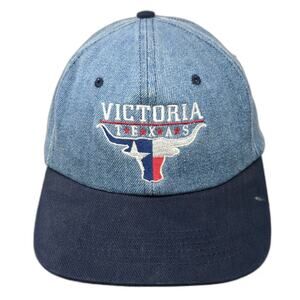 HiT Baseball Cap Blue One Size Victoria Texas Steer Flag Slideback Cotton Hat